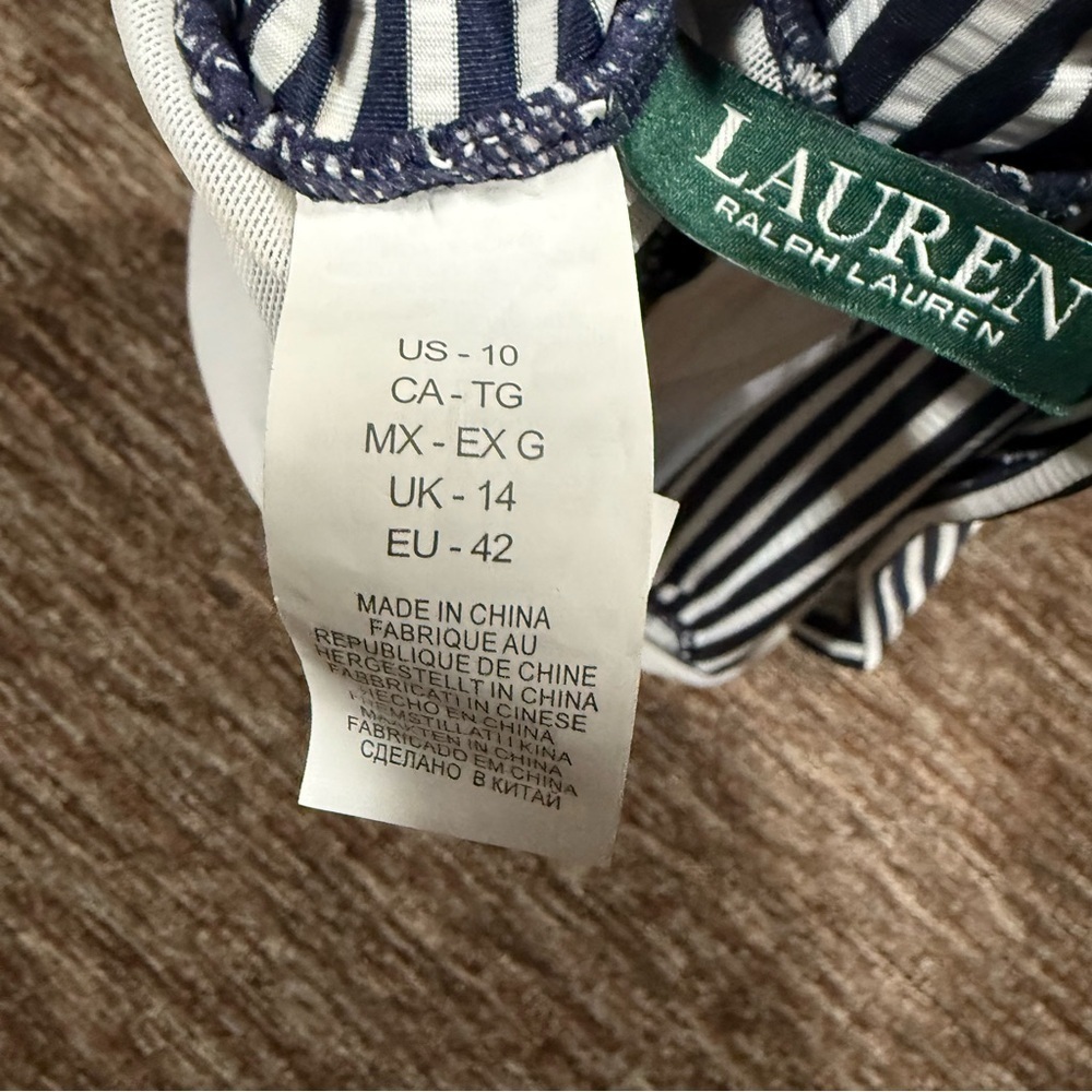 NWT Ralph Lauren Textured Stripe Underwire Surplice Tankini Top Fisherman 10 - Picture 8 of 12